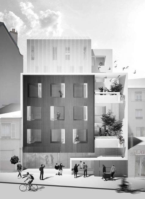 Accueil d'étudiants en architecture rue Piat, un projet de Vincent Saulier Architecte, Choreme