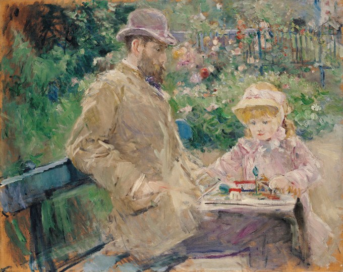 MMT 80688 Eugene Manet (1833-92) with his daughter at Bougival, c.1881 (oil on canvas) Morisot, Berthe (1841-95) MUSEE MARMOTTAN MONET, PARIS, ,