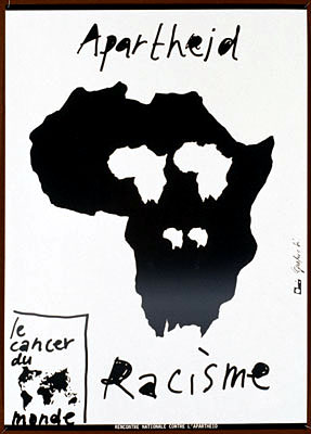 Grapus, "Apartheid, racisme, le cancer du monde" 1986
