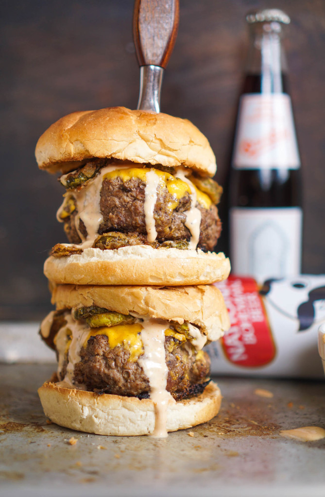 vodka bis game day burger with pickles
