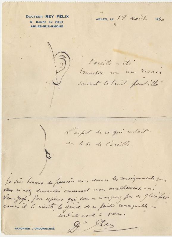Lettre du docteur Félix Grey, datée du 18 août 1930, qui a pris en charge Vincent Van Gogh en 1888 © (SIPA / AP)